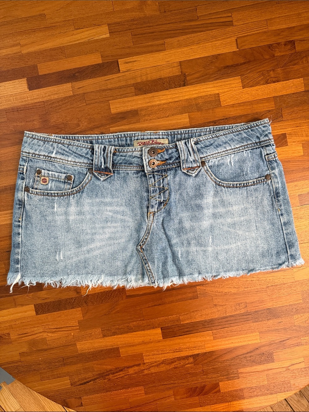 Vintage Y2K Paris Blues Distressed Denim Mini Skirt